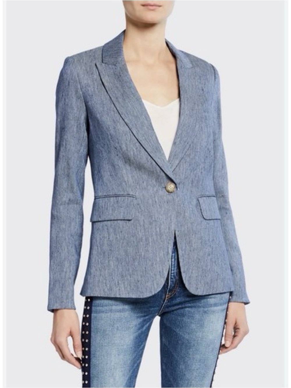 Veronica Beard One-Button Cutaway Jacket Light Blue Linen Jacket Blazer, size 4
